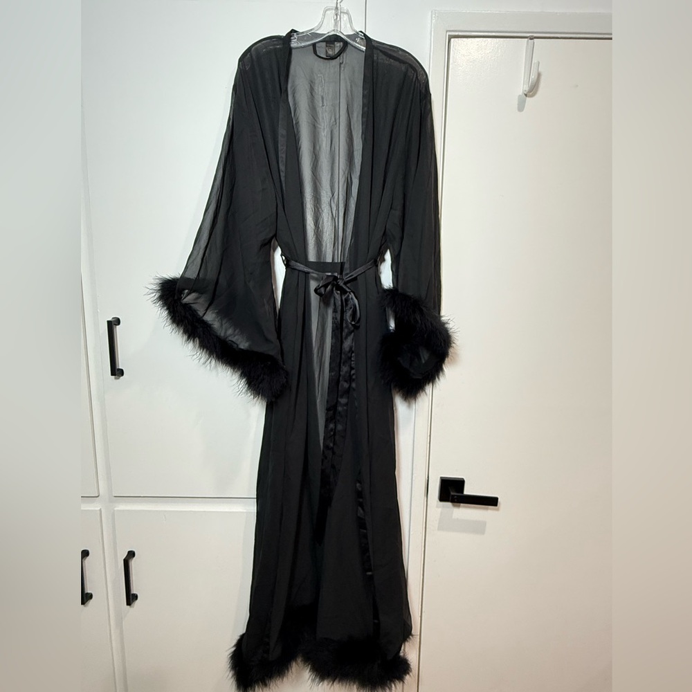 Meshki chiffon robe with feather trim